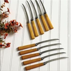 Vintage Butterscotch Bakelite Stainless Steel Flatware Knives Serrated Knife x10